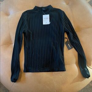 Forever 21 Black Ribbed Fitted Long Sleeve Blouse